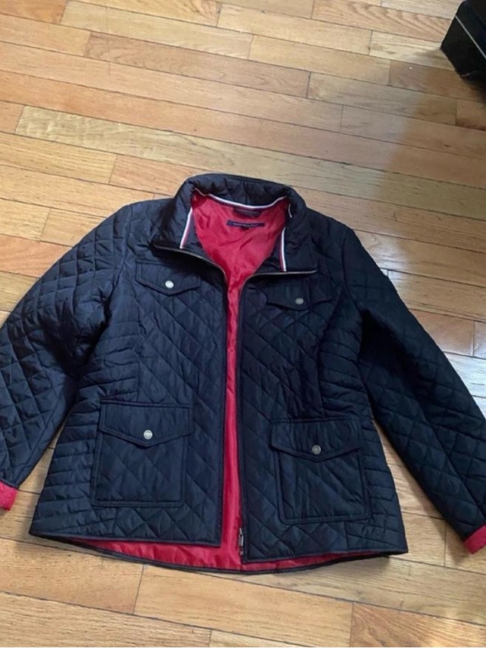 Brand new Tommy Hilfiger Black Quilted Jacket with Red Lining